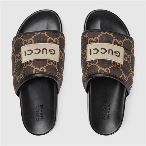 gucci.men slides|Men's GG slide sandal in ebony and beige polyester .